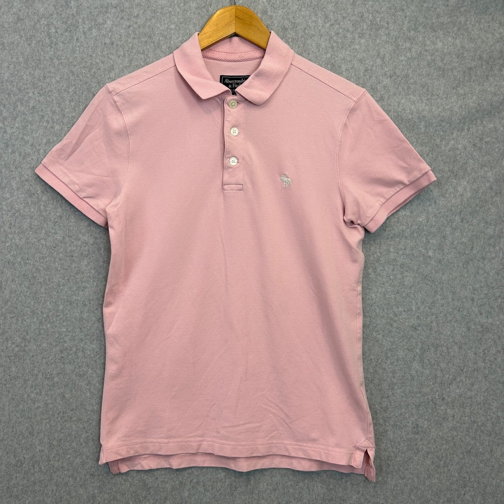 Abercrombie & Fitch Polo Shirt Pastel Pink Pique Cotton Moose Logo Prep Mens XS